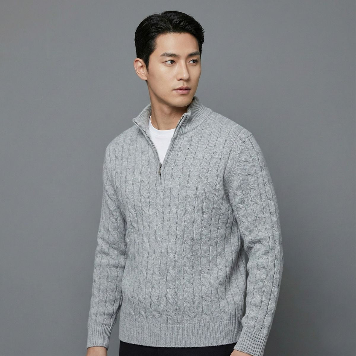 Men's Cable Knit Quarter-Zip Jumper - Winter Essential - Montare Italia