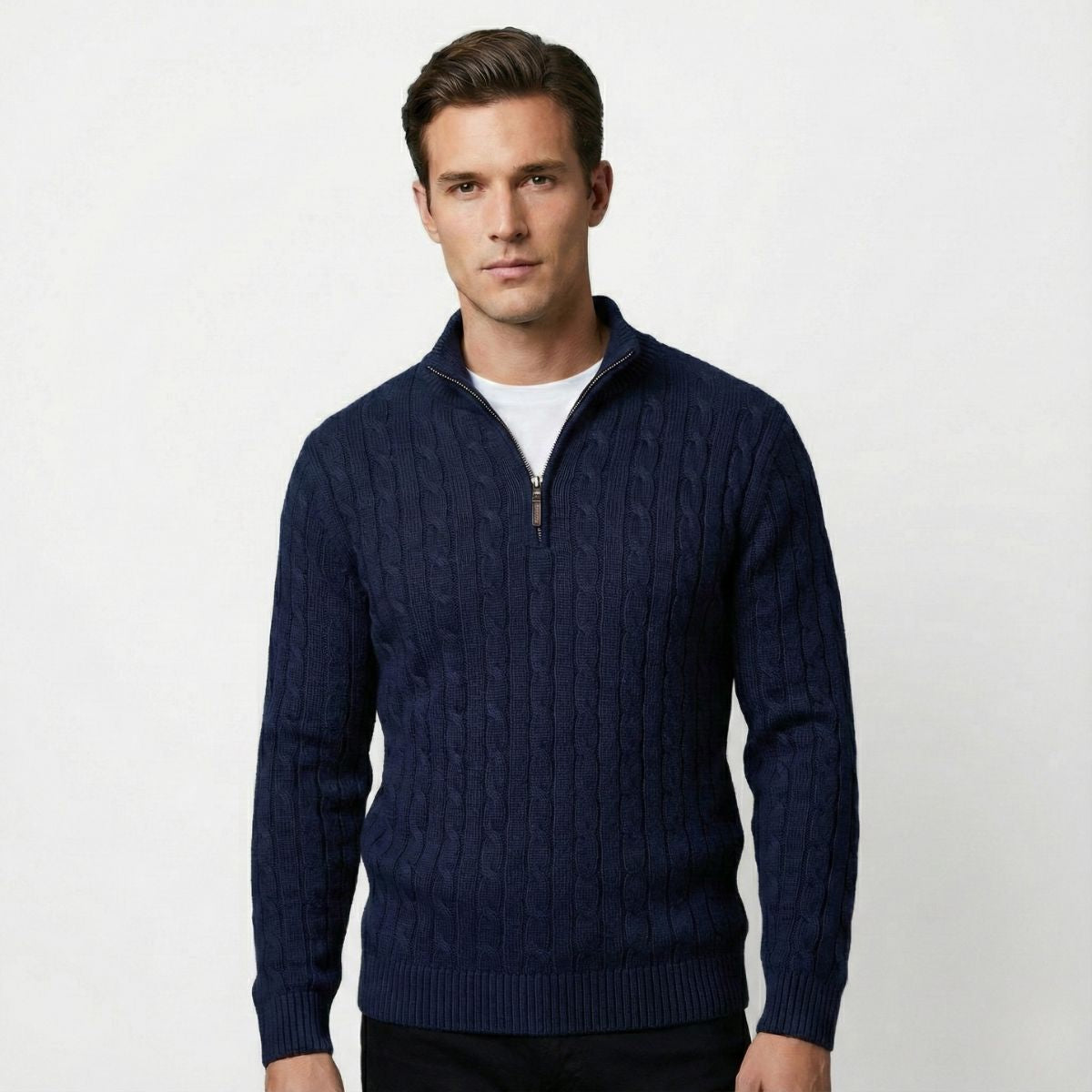Men's Cable Knit Quarter-Zip Jumper - Winter Essential - Montare Italia